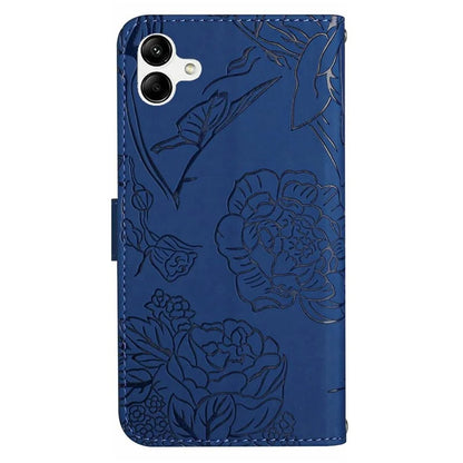 HT03 For Samsung Galaxy A06 Leather Case with Hand Strap Butterfly Flower Imprint