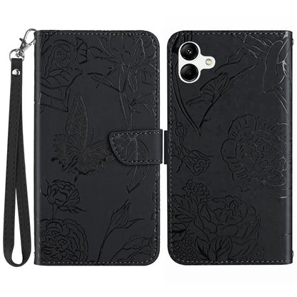 HT03 For Samsung Galaxy A06 Leather Case with Hand Strap Butterfly Flower Imprint