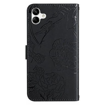 HT03 For Samsung Galaxy A06 Leather Case with Hand Strap Butterfly Flower Imprint