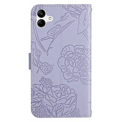 HT03 For Samsung Galaxy A06 Leather Case with Hand Strap Butterfly Flower Imprint
