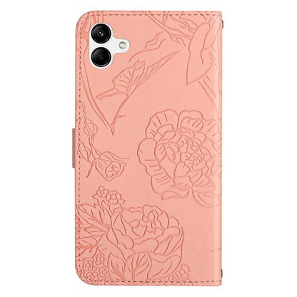 HT03 For Samsung Galaxy A06 Leather Case with Hand Strap Butterfly Flower Imprint