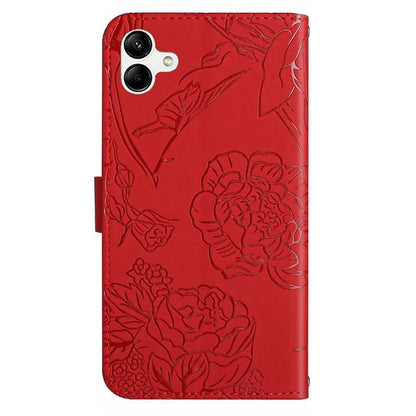HT03 For Samsung Galaxy A06 Leather Case with Hand Strap Butterfly Flower Imprint