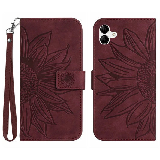 HT04 For Samsung Galaxy A06 Case Sunflower Leather Wallet Phone Cover with Wrist Strap