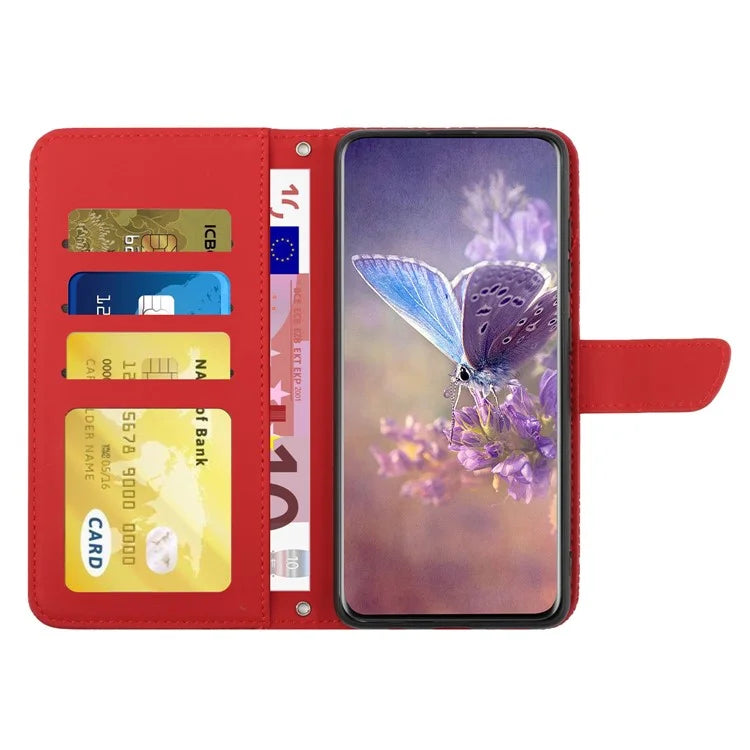 HT03 For Samsung Galaxy A06 Case Butterfly Flower Imprint Leather Phone Cover with Shoulder Strap