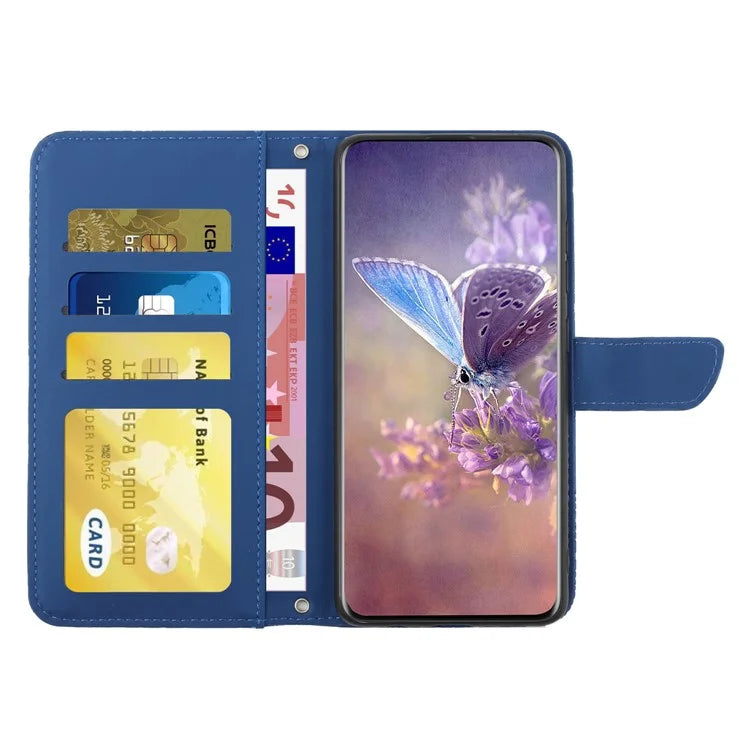 HT03 For Samsung Galaxy A06 Case Butterfly Flower Imprint Leather Phone Cover with Shoulder Strap