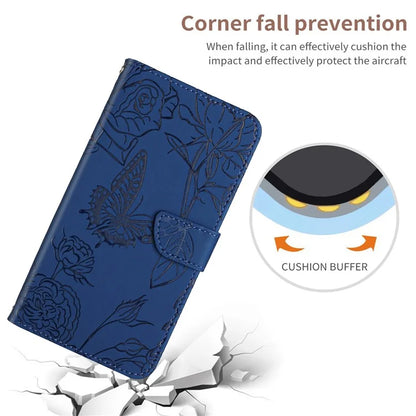 HT03 For Samsung Galaxy A06 Case Butterfly Flower Imprint Leather Phone Cover with Shoulder Strap