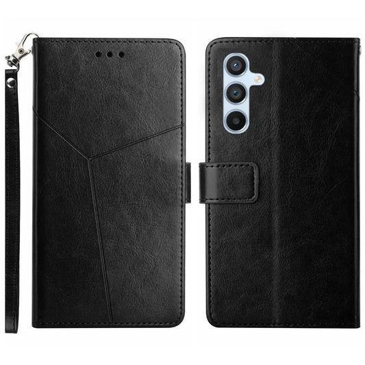 HT01 For Samsung Galaxy A16 5G Case Y-Shaped Lines Imprint Leather Phone Cover