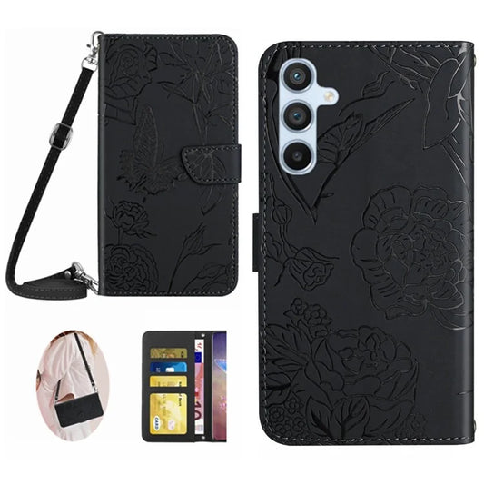 HT03 For Samsung Galaxy A16 5G Case Anti-Drop Leather Phone Cover Butterfly Flower Imprint