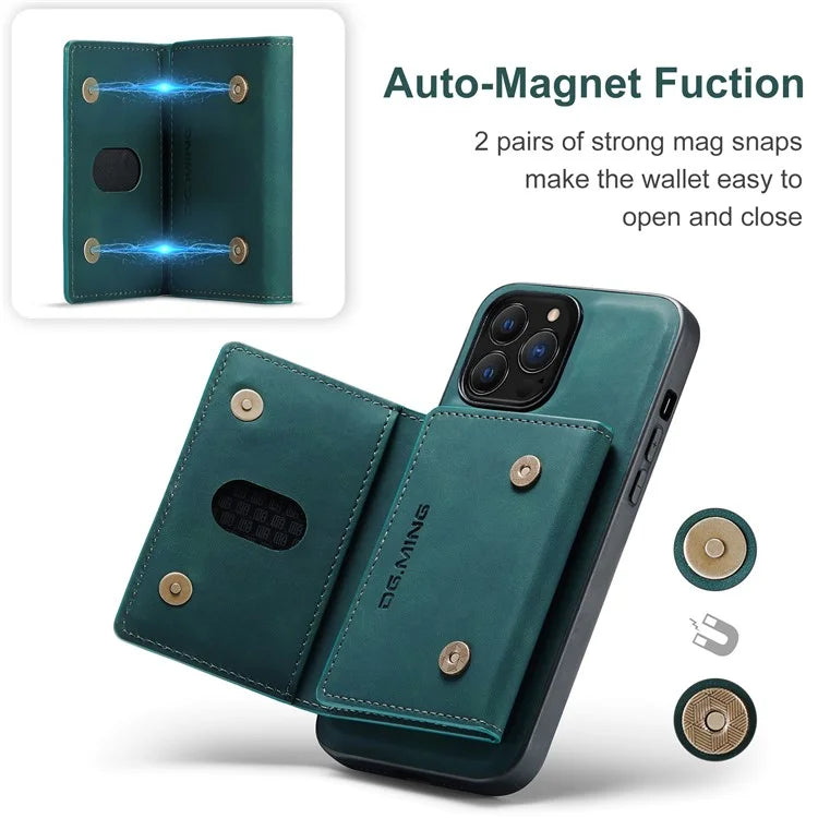 DG.MING M2 Series for iPhone 16 Pro Max Case PU+PC+TPU Phone Cover Detachable Wallet