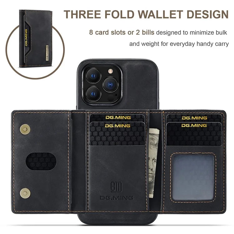DG.MING M2 Series for iPhone 16 Pro Max Case PU+PC+TPU Phone Cover Detachable Wallet
