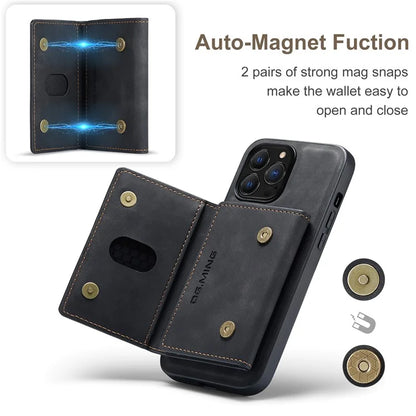 DG.MING M2 Series for iPhone 16 Pro Max Case PU+PC+TPU Phone Cover Detachable Wallet