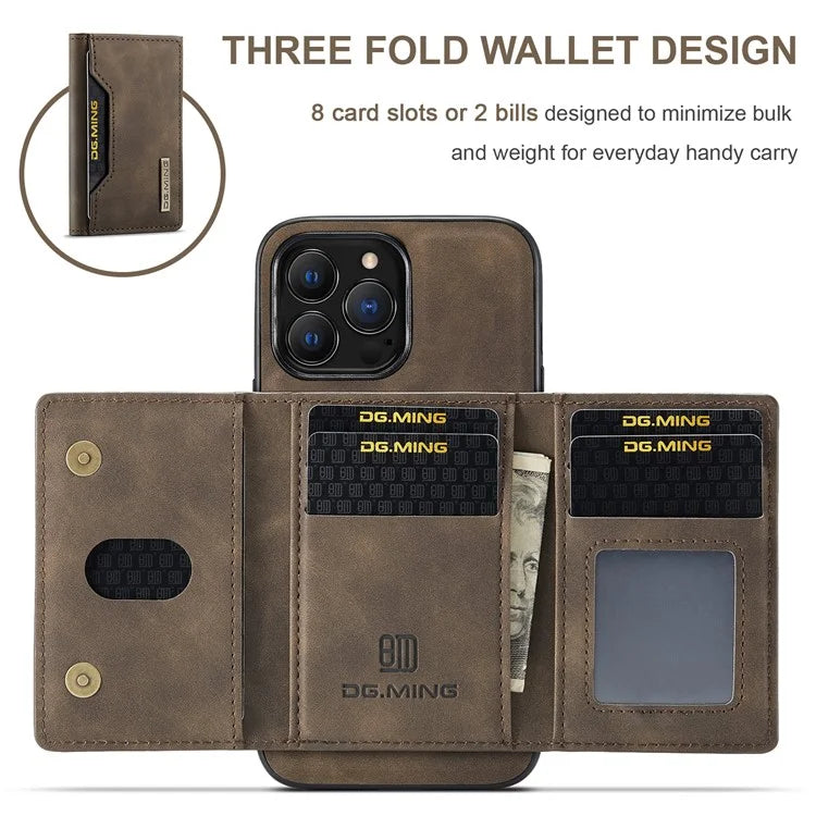 DG.MING M2 Series for iPhone 16 Pro Max Case PU+PC+TPU Phone Cover Detachable Wallet