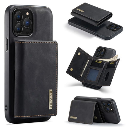 DG.MING M1 Series for iPhone 16 Pro Max Case Kickstand PU Phone Cover with Detachable Wallet