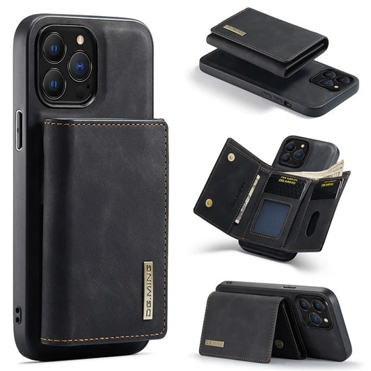 DG.MING M1 Series for iPhone 16 Pro Max Case Kickstand PU Phone Cover with Detachable Wallet
