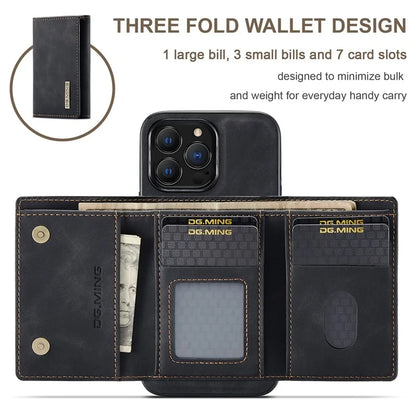 DG.MING M1 Series for iPhone 16 Pro Max Case Kickstand PU Phone Cover with Detachable Wallet