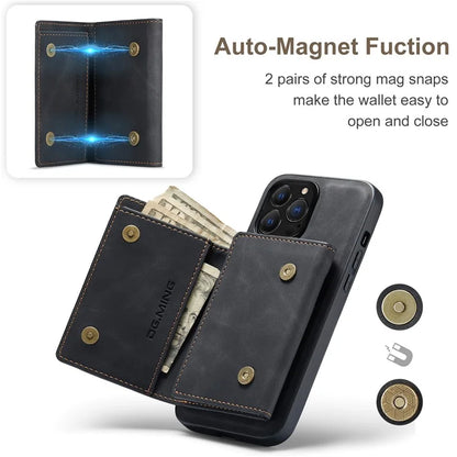 DG.MING M1 Series for iPhone 16 Pro Max Case Kickstand PU Phone Cover with Detachable Wallet