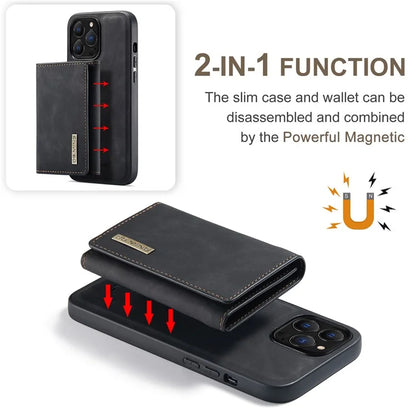 DG.MING M1 Series for iPhone 16 Pro Max Case Kickstand PU Phone Cover with Detachable Wallet