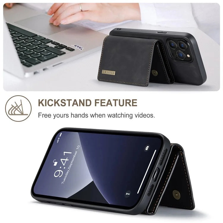 DG.MING M1 Series for iPhone 16 Pro Max Case Kickstand PU Phone Cover with Detachable Wallet