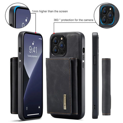 DG.MING M1 Series for iPhone 16 Pro Max Case Kickstand PU Phone Cover with Detachable Wallet