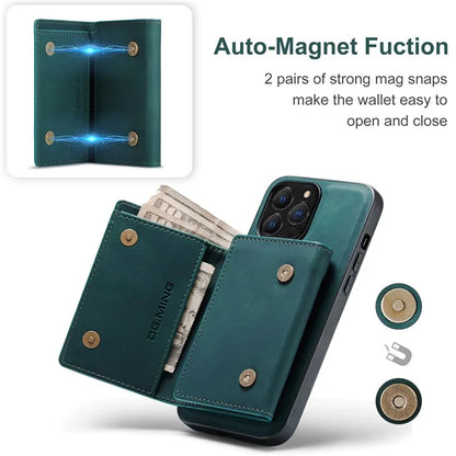 DG.MING M1 Series for iPhone 16 Pro Max Case Kickstand PU Phone Cover with Detachable Wallet