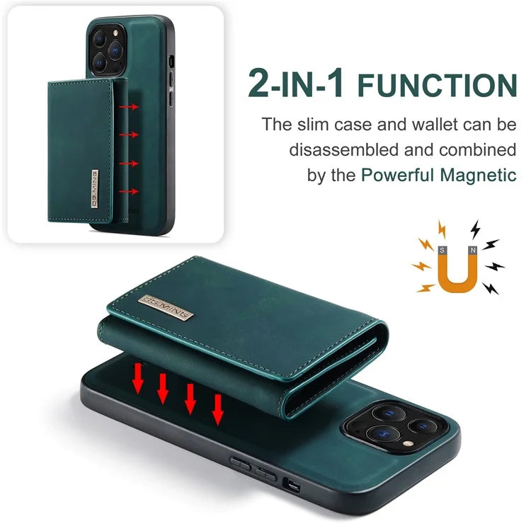 DG.MING M1 Series for iPhone 16 Pro Max Case Kickstand PU Phone Cover with Detachable Wallet