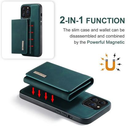 DG.MING M1 Series for iPhone 16 Pro Max Case Kickstand PU Phone Cover with Detachable Wallet