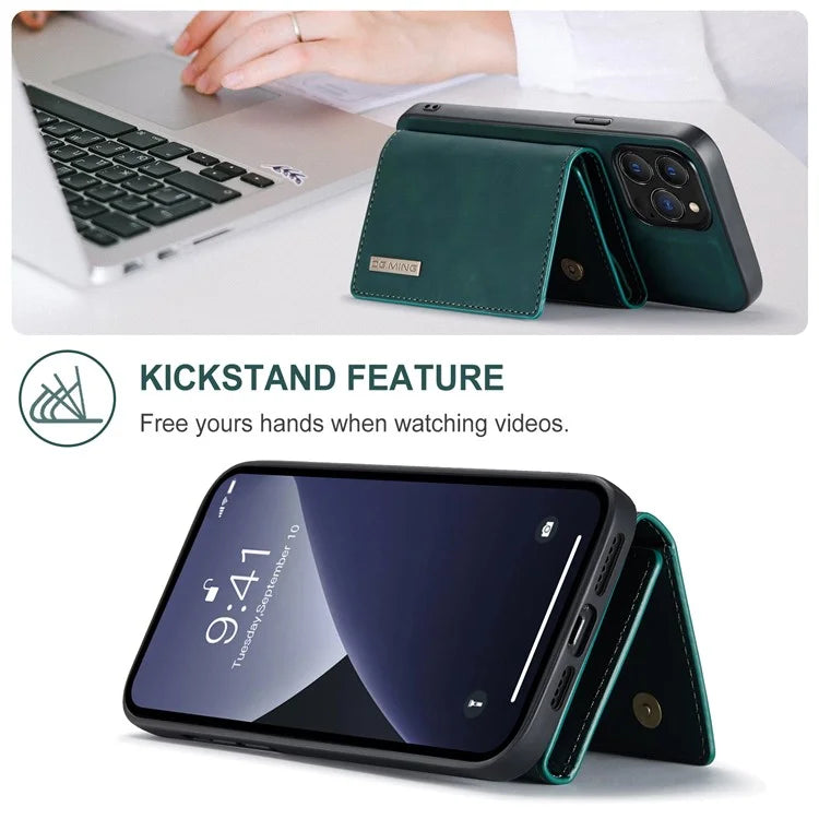 DG.MING M1 Series for iPhone 16 Pro Max Case Kickstand PU Phone Cover with Detachable Wallet