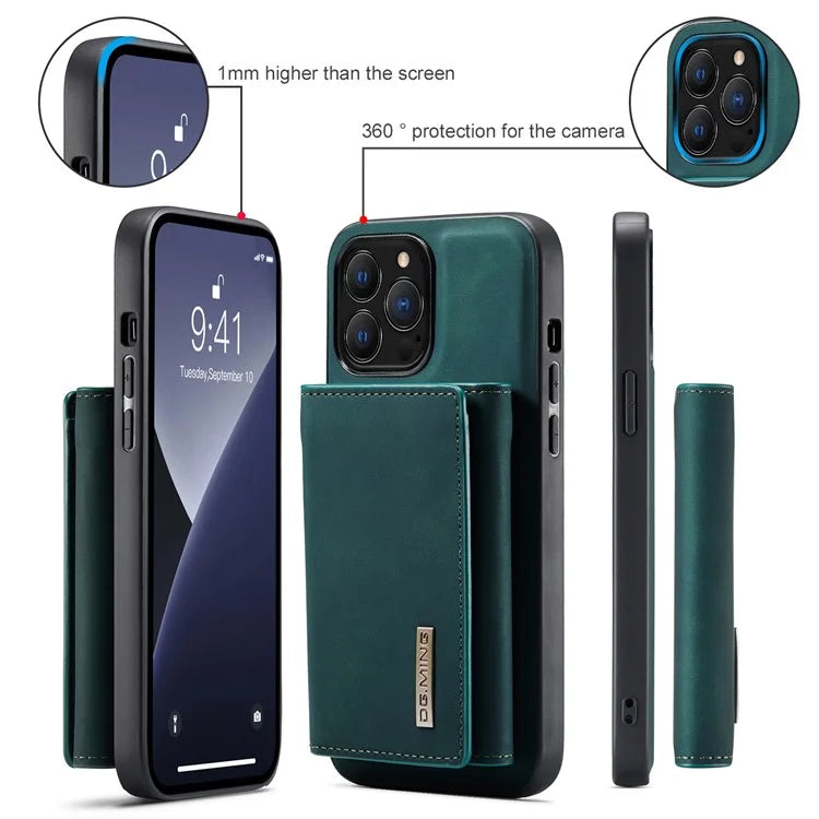 DG.MING M1 Series for iPhone 16 Pro Max Case Kickstand PU Phone Cover with Detachable Wallet