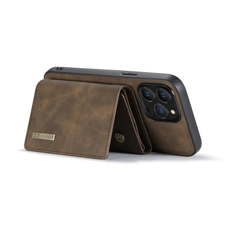 DG.MING M1 Series for iPhone 16 Pro Max Case Kickstand PU Phone Cover with Detachable Wallet