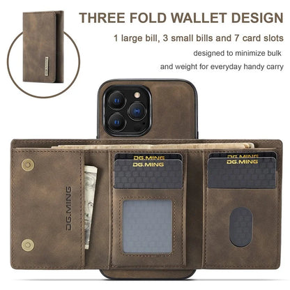 DG.MING M1 Series for iPhone 16 Pro Max Case Kickstand PU Phone Cover with Detachable Wallet