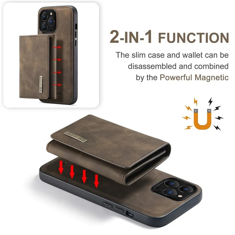 DG.MING M1 Series for iPhone 16 Pro Max Case Kickstand PU Phone Cover with Detachable Wallet