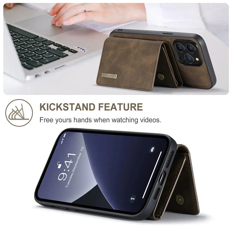 DG.MING M1 Series for iPhone 16 Pro Max Case Kickstand PU Phone Cover with Detachable Wallet