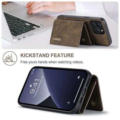 DG.MING M1 Series for iPhone 16 Pro Max Case Kickstand PU Phone Cover with Detachable Wallet