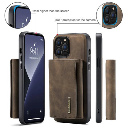 DG.MING M1 Series for iPhone 16 Pro Max Case Kickstand PU Phone Cover with Detachable Wallet