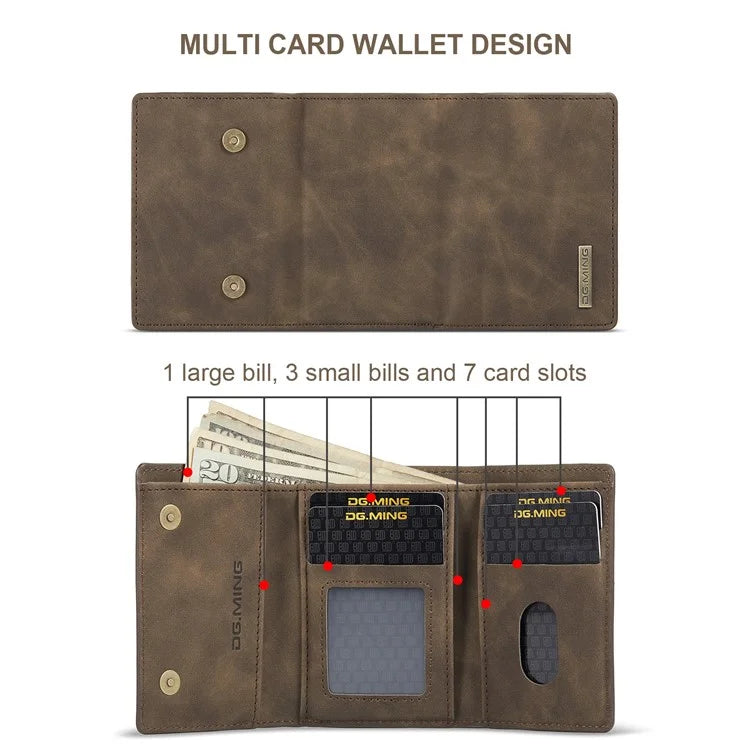 DG.MING M1 Series for iPhone 16 Pro Max Case Kickstand PU Phone Cover with Detachable Wallet