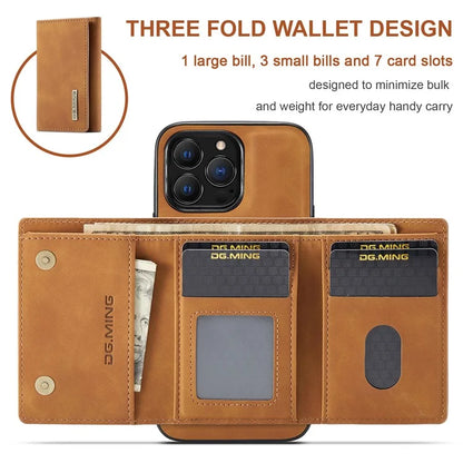 DG.MING M1 Series for iPhone 16 Pro Max Case Kickstand PU Phone Cover with Detachable Wallet