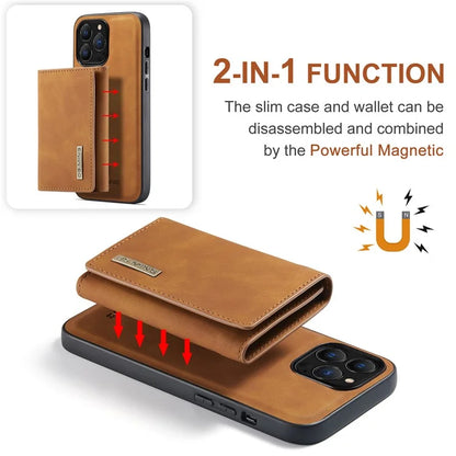 DG.MING M1 Series for iPhone 16 Pro Max Case Kickstand PU Phone Cover with Detachable Wallet