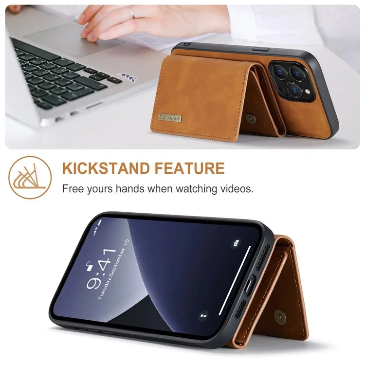 DG.MING M1 Series for iPhone 16 Pro Max Case Kickstand PU Phone Cover with Detachable Wallet
