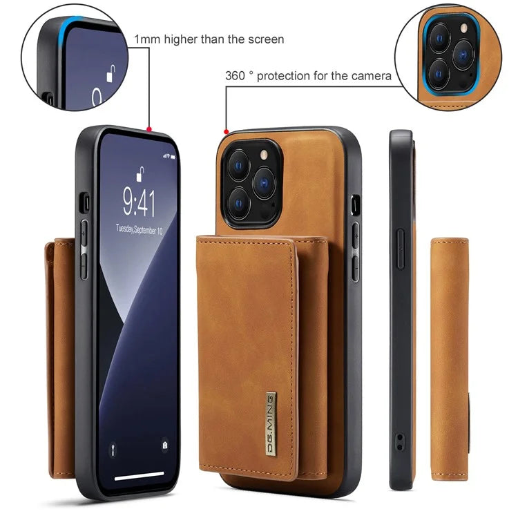 DG.MING M1 Series for iPhone 16 Pro Max Case Kickstand PU Phone Cover with Detachable Wallet