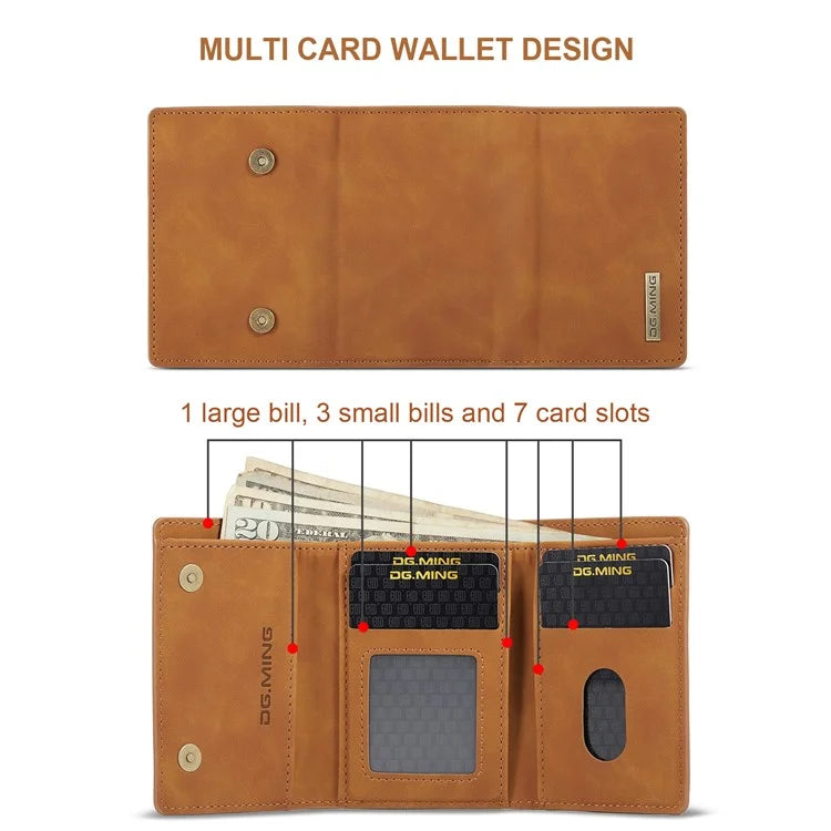 DG.MING M1 Series for iPhone 16 Pro Max Case Kickstand PU Phone Cover with Detachable Wallet