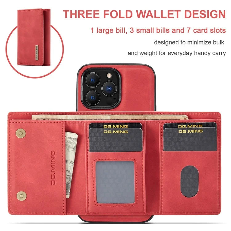 DG.MING M1 Series for iPhone 16 Pro Max Case Kickstand PU Phone Cover with Detachable Wallet