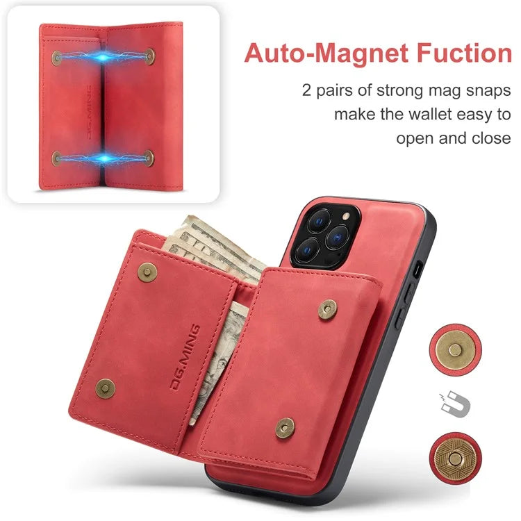 DG.MING M1 Series for iPhone 16 Pro Max Case Kickstand PU Phone Cover with Detachable Wallet
