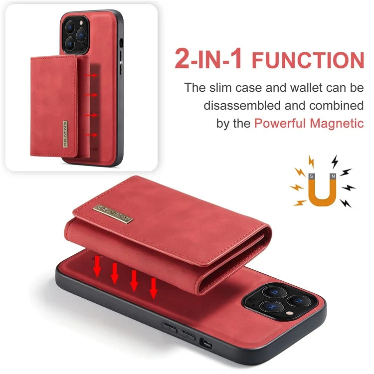 DG.MING M1 Series for iPhone 16 Pro Max Case Kickstand PU Phone Cover with Detachable Wallet