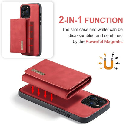 DG.MING M1 Series for iPhone 16 Pro Max Case Kickstand PU Phone Cover with Detachable Wallet