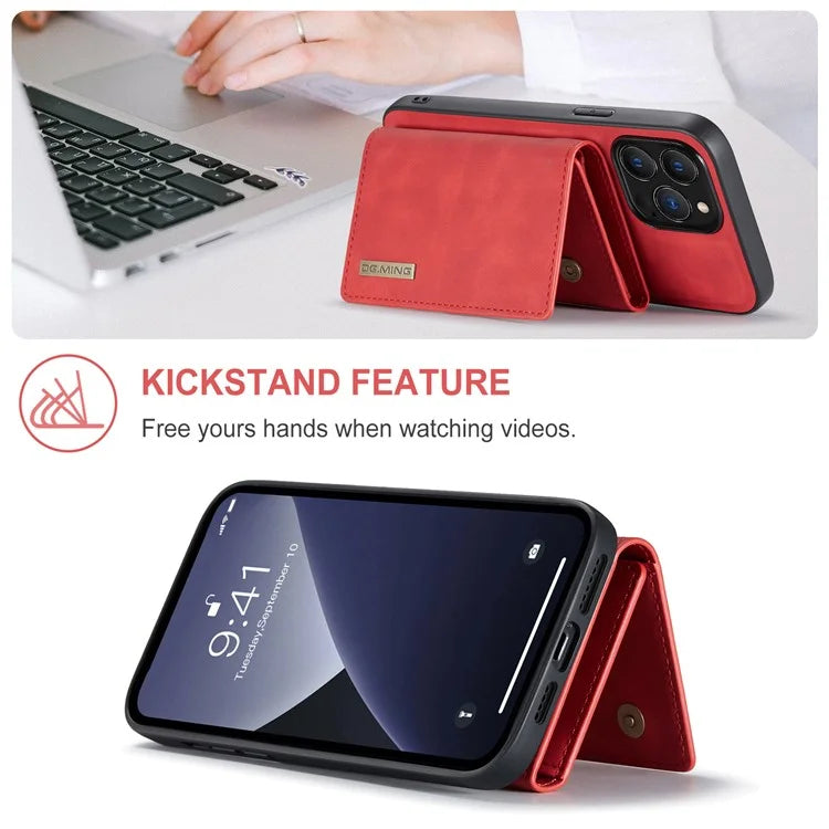 DG.MING M1 Series for iPhone 16 Pro Max Case Kickstand PU Phone Cover with Detachable Wallet