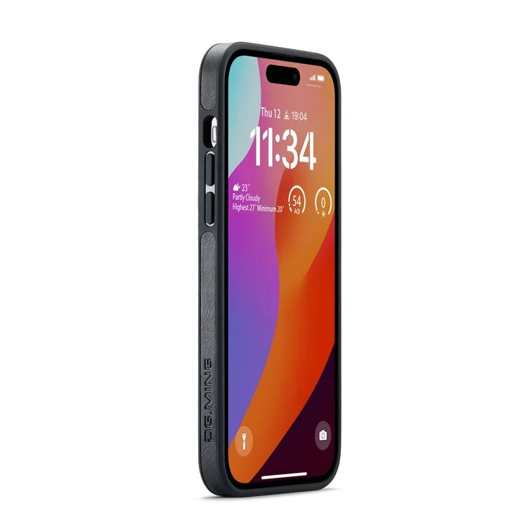 DG.MING For iPhone 16 Pro Case Anti-Drop Leather Coated PC+TPU Phone Back Cover