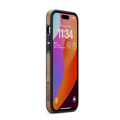 DG.MING For iPhone 16 Pro Case Anti-Drop Leather Coated PC+TPU Phone Back Cover