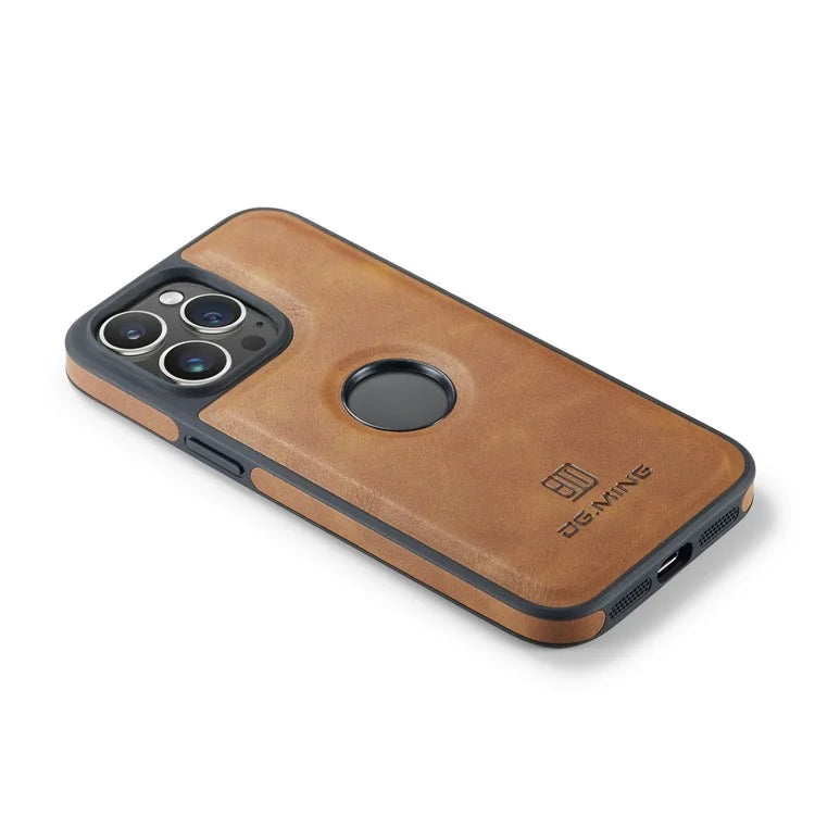 DG.MING For iPhone 16 Pro Case Anti-Drop Leather Coated PC+TPU Phone Back Cover