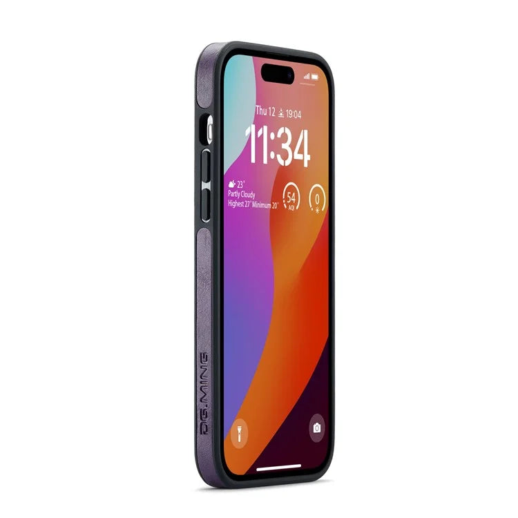 DG.MING For iPhone 16 Pro Case Anti-Drop Leather Coated PC+TPU Phone Back Cover