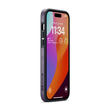 DG.MING For iPhone 16 Pro Case Anti-Drop Leather Coated PC+TPU Phone Back Cover